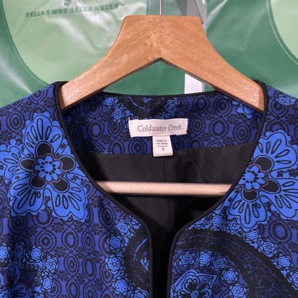 COLDWATER CREEK Women's open front blazer in MULTI BLUES ABSTRACT sz 8 - VGUC - Picture 7 of 15